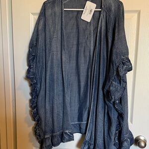 Easel Denim Blue Ruffle Jacket